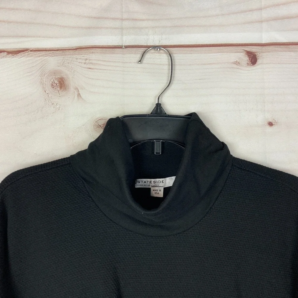 Stateside Top Women Small Black Waffle Knit Dolman Sleeve Turtleneck Knit Cotton